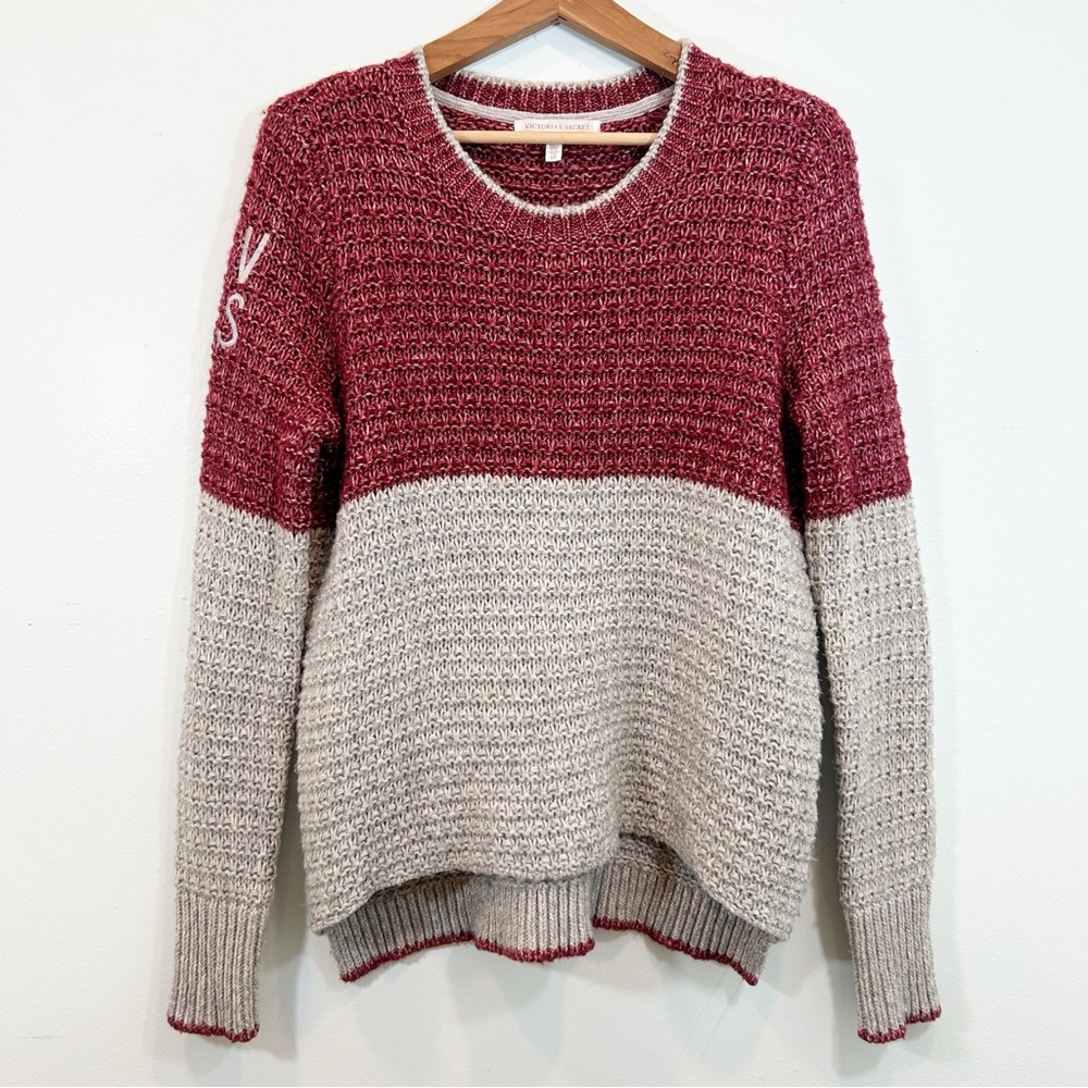 Victoria's Secret Wine Gray ColorBlock Alpaca Sweater Small Embroidered Monogram